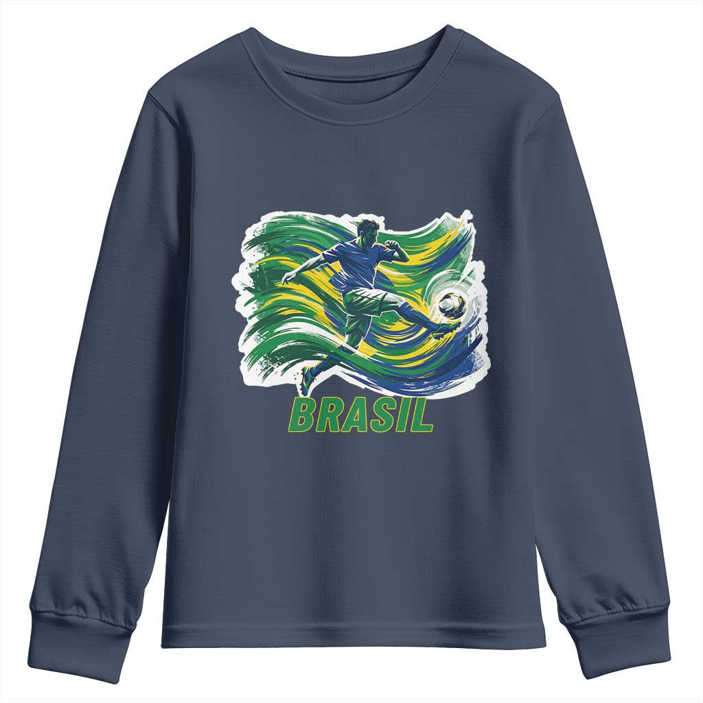 Brazil Soccer Fan Youth Sweatshirt Brasil Flag Football Game Day Supporter TS14 Navy Print Your Wear