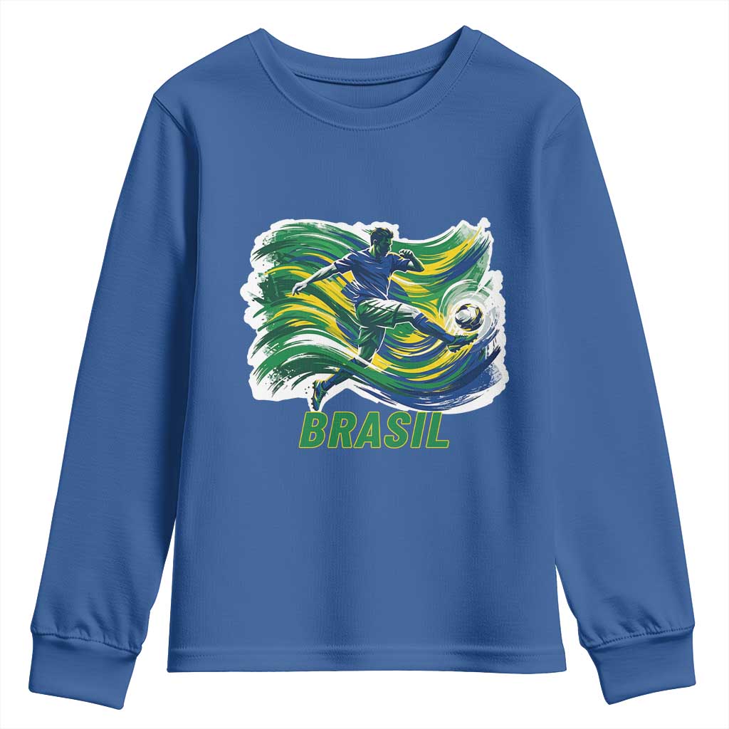 Brazil Soccer Fan Youth Sweatshirt Brasil Flag Football Game Day Supporter TS14 Royal Blue Print Your Wear