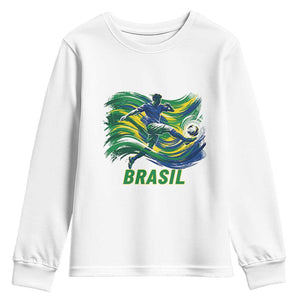 Brazil Soccer Fan Youth Sweatshirt Brasil Flag Football Game Day Supporter TS14 White Print Your Wear