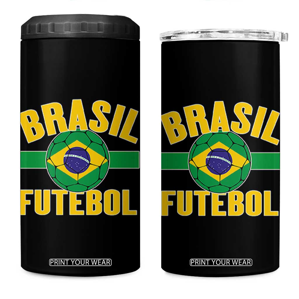Brazil Soccer Football Fan Brasil Flag 4 in 1 Can Cooler Tumbler TS14 One Size: 16 oz Black Print Your Wear
