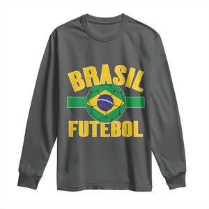 Brazil Soccer Football Fan Brasil Flag Long Sleeve Shirt TS14 Dark Heather Print Your Wear