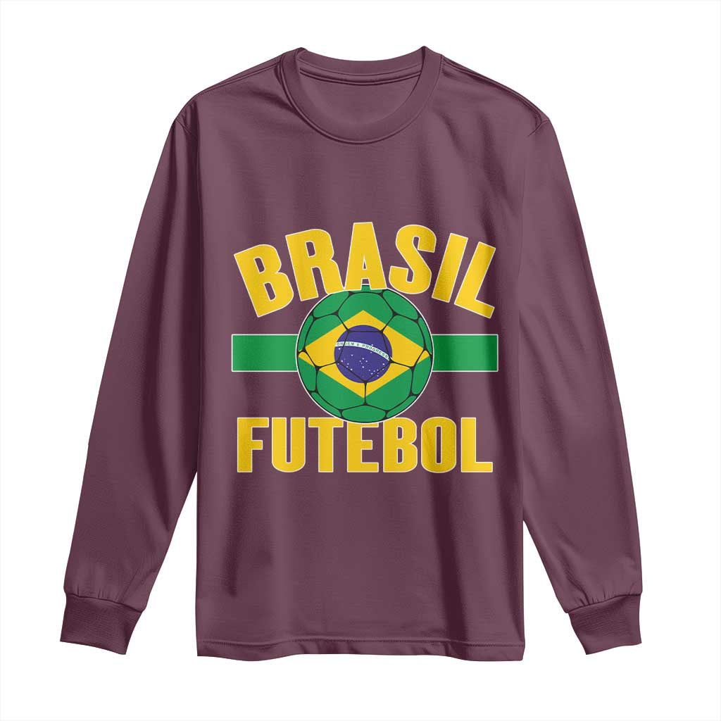 Brazil Soccer Football Fan Brasil Flag Long Sleeve Shirt TS14 S Maroon Print Your Wear