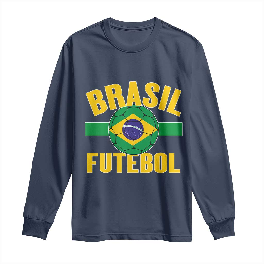 Brazil Soccer Football Fan Brasil Flag Long Sleeve Shirt TS14 Navy Print Your Wear