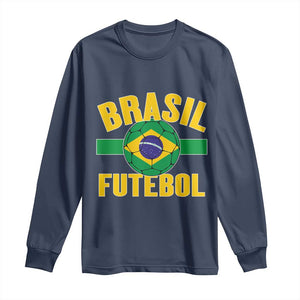 Brazil Soccer Football Fan Brasil Flag Long Sleeve Shirt TS14 Navy Print Your Wear