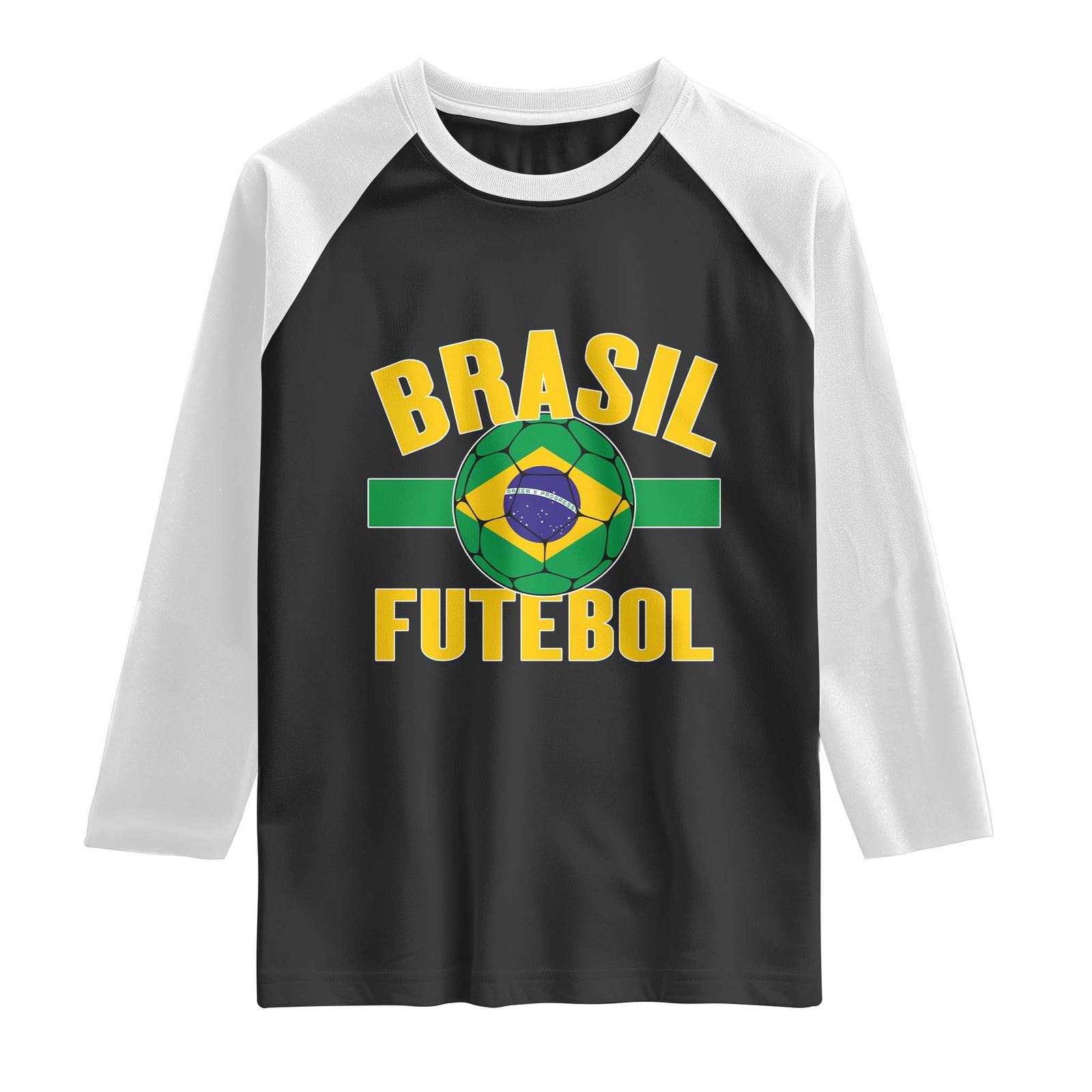 Brazil Soccer Football Fan Brasil Flag Raglan Shirt TS14 Black White Print Your Wear