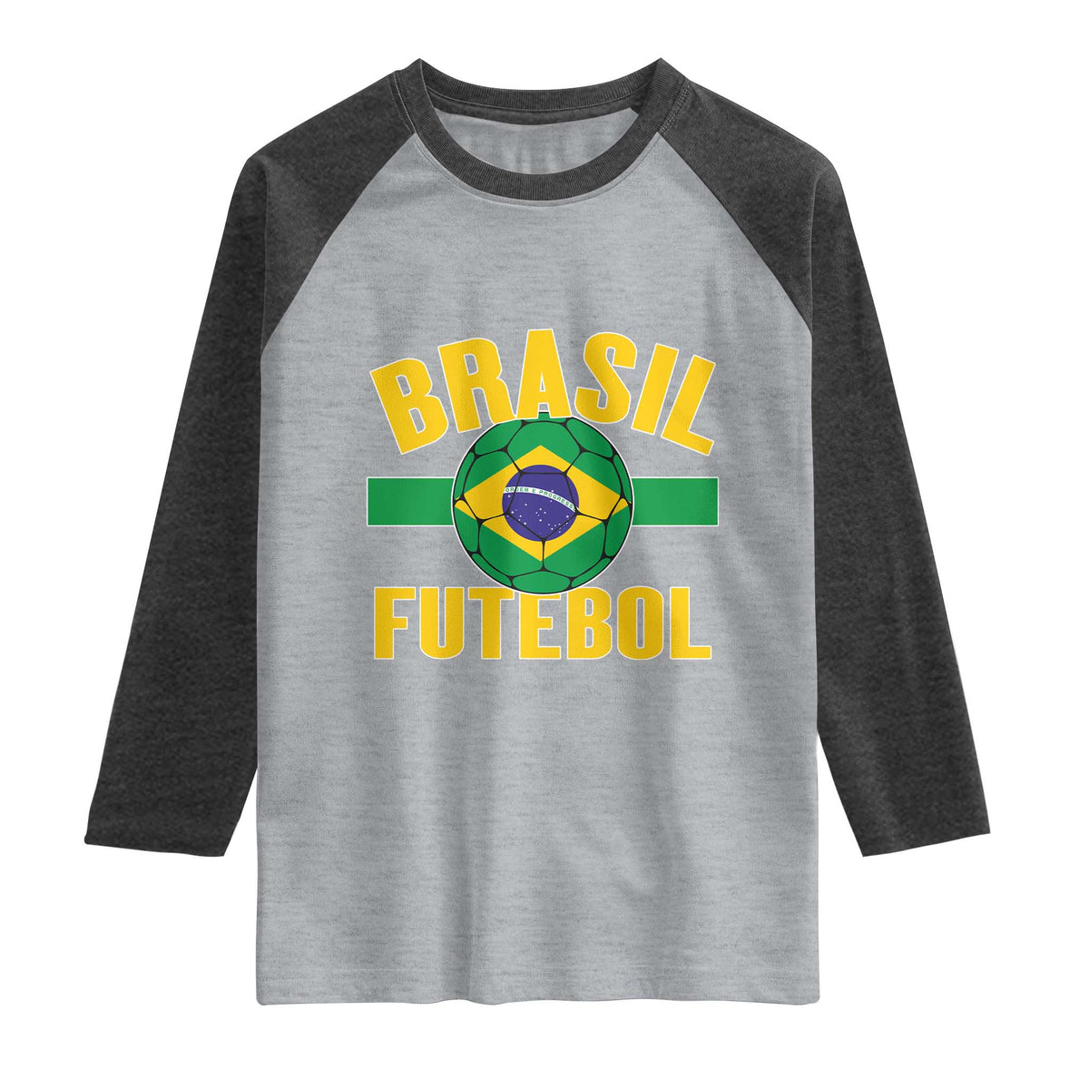 Brazil Soccer Football Fan Brasil Flag Raglan Shirt TS14 Heather Gray Heather Charcoal Print Your Wear