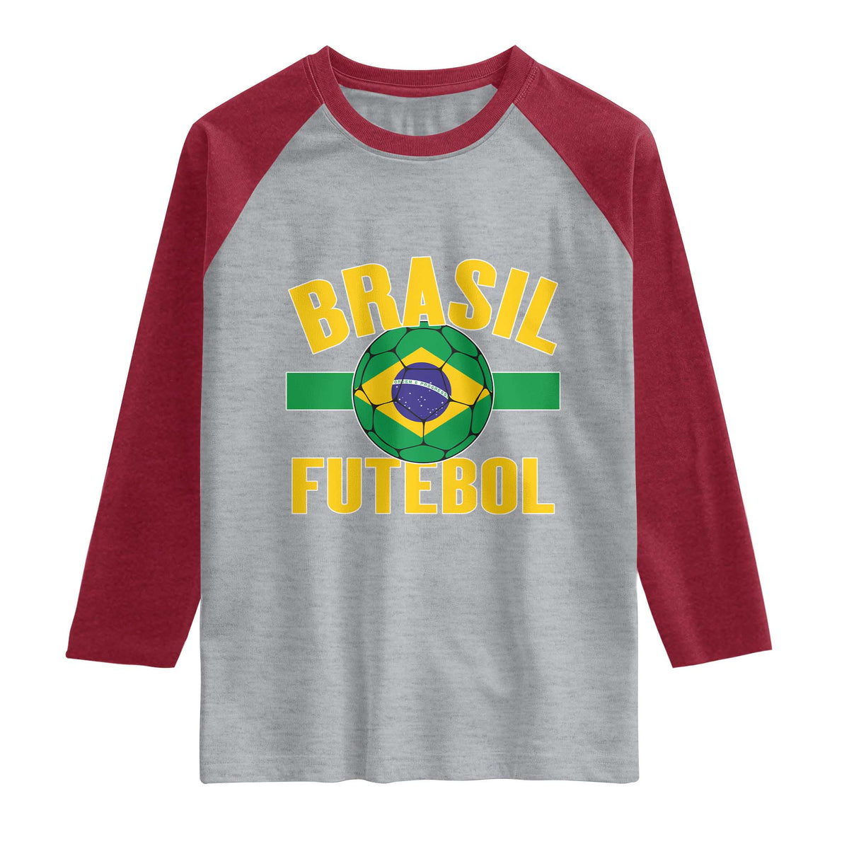 Brazil Soccer Football Fan Brasil Flag Raglan Shirt TS14 Heather Gray Heather Red Print Your Wear