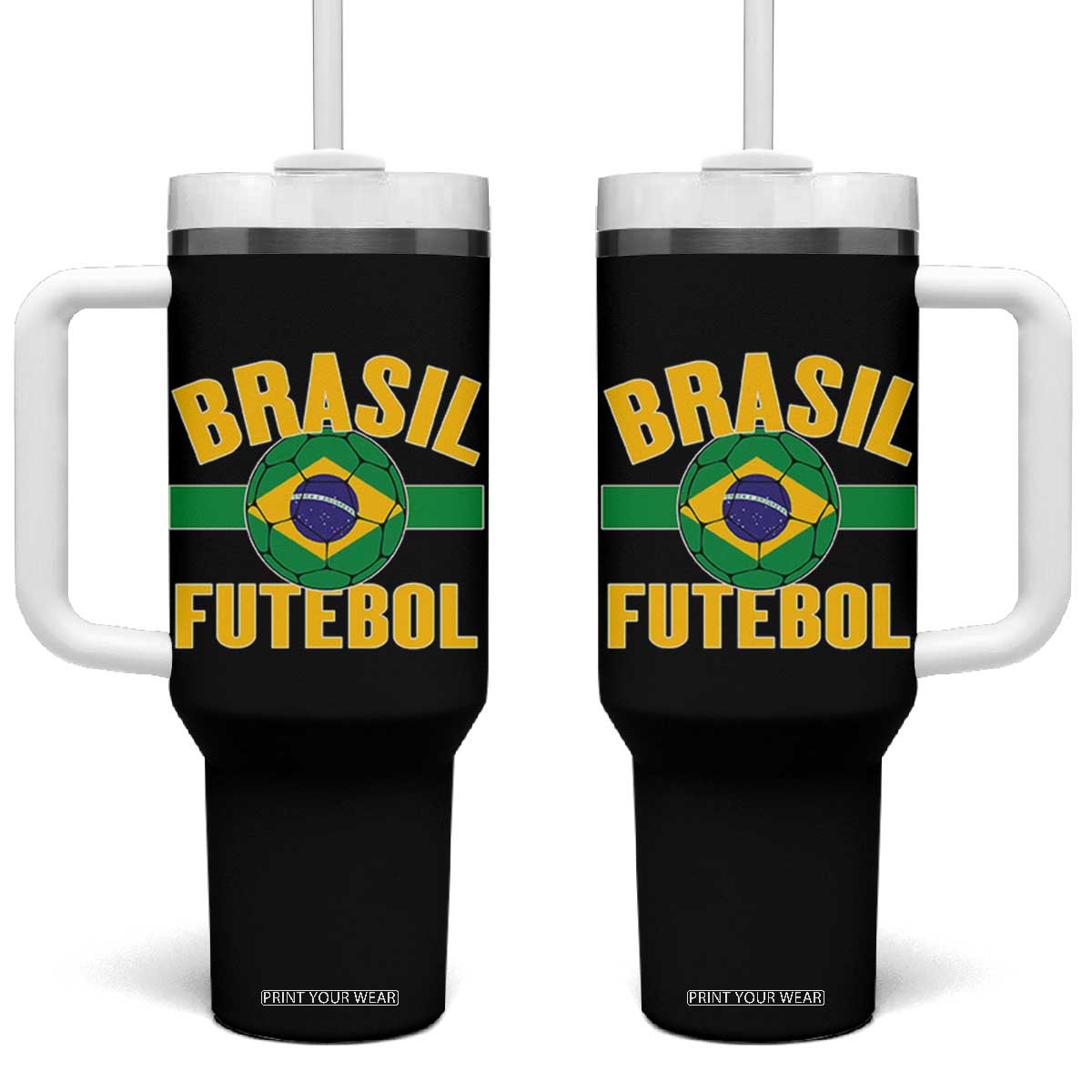 Brazil Soccer Football Fan Brasil Flag Tumbler With Handle TS14 One Size: 40 oz Black Print Your Wear