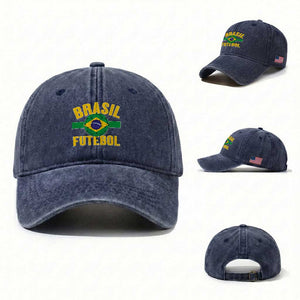 Brazil Soccer Football Fan Brasil Flag Washed Cotton Baseball Cap TS14 Washed Cap Universal Fit Navy Print Your Wear