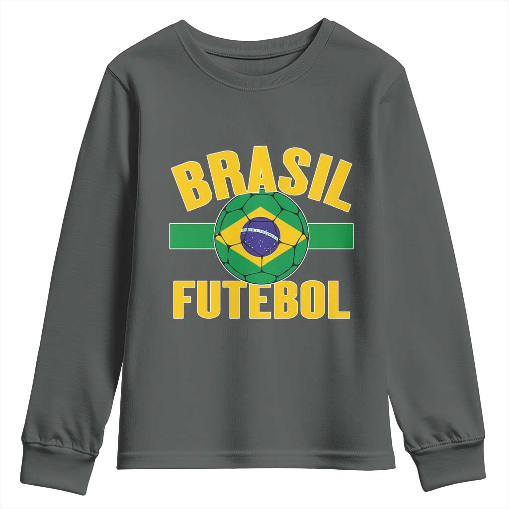 Brazil Soccer Football Fan Brasil Flag Youth Sweatshirt TS14 Dark Heather Print Your Wear