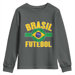 Brazil Soccer Football Fan Brasil Flag Youth Sweatshirt TS14 Dark Heather Print Your Wear