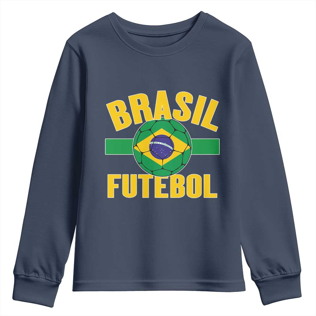 Brazil Soccer Football Fan Brasil Flag Youth Sweatshirt TS14 Navy Print Your Wear