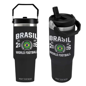 Brasil Flag Brazil Soccer Football Fan Flip Straw Tumbler TS14 One Size: 30 oz Black Print Your Wear
