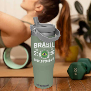 Brasil Flag Brazil Soccer Football Fan Flip Straw Tumbler TS14 One Size: 30 oz Moss Green Print Your Wear