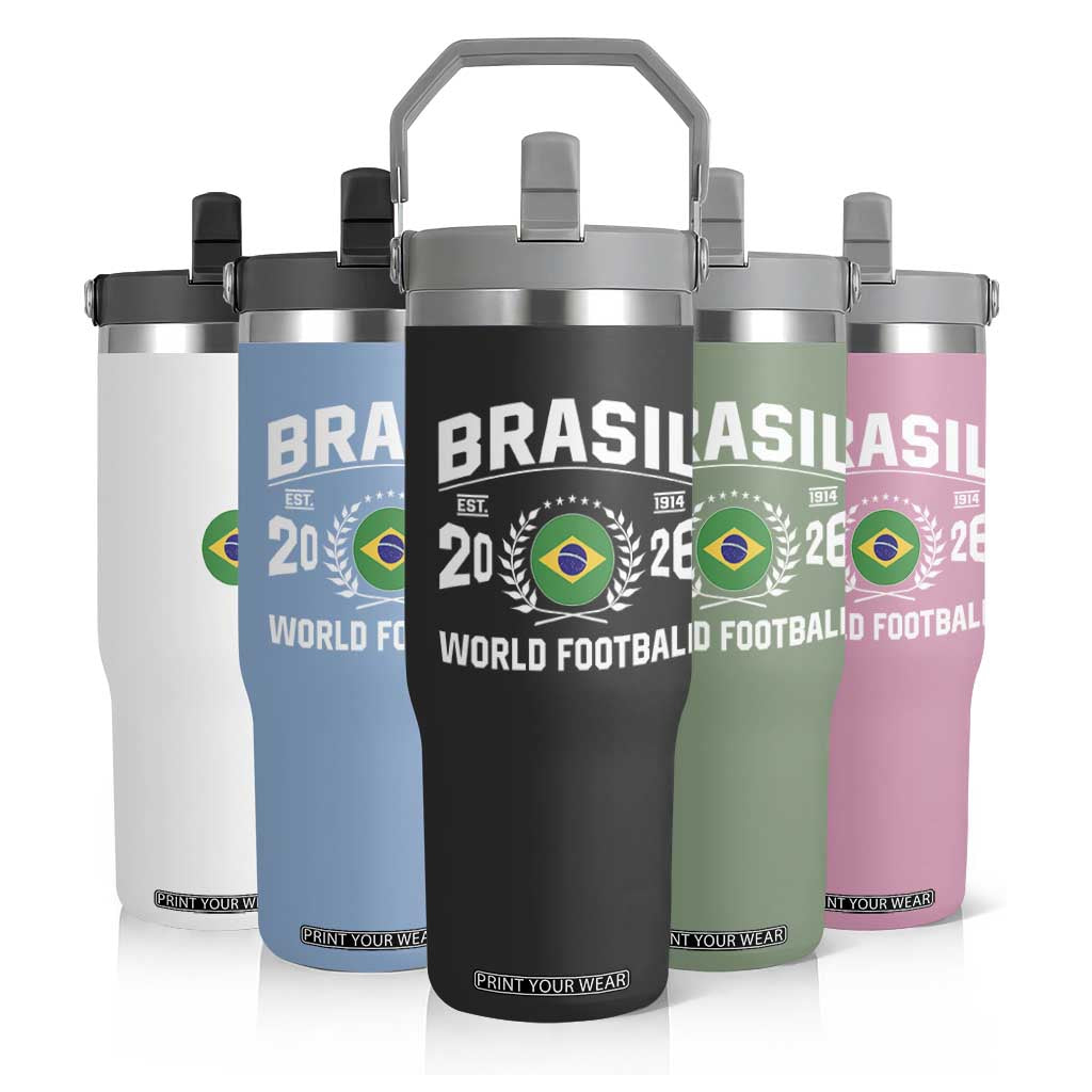 Brasil Flag Brazil Soccer Football Fan Flip Straw Tumbler TS14 Print Your Wear
