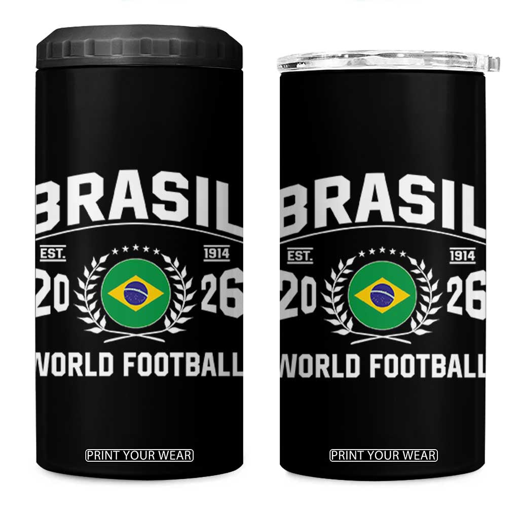 Brasil Flag Brazil Soccer Football Fan 4 in 1 Can Cooler Tumbler TS14 One Size: 16 oz Black Print Your Wear