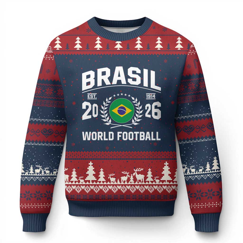 Brasil Flag Brazil Soccer Football Fan Ugly Christmas Sweater TS14 Navy Red Print Your Wear