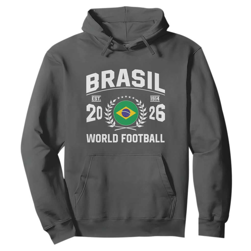 Brasil Flag Brazil Soccer Football Fan Hoodie TS14 Dark Heather Print Your Wear