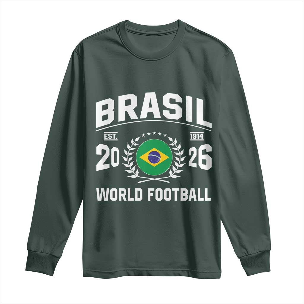 Brasil Flag Brazil Soccer Football Fan Long Sleeve Shirt TS14 Dark Forest Green Print Your Wear