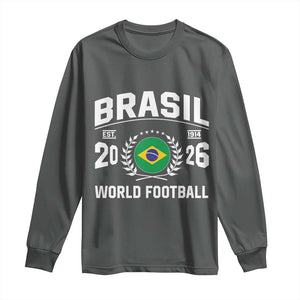 Brasil Flag Brazil Soccer Football Fan Long Sleeve Shirt TS14 Dark Heather Print Your Wear