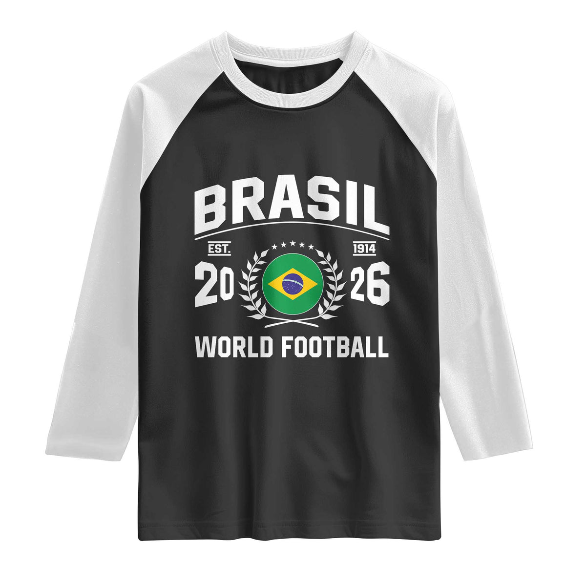 Brasil Flag Brazil Soccer Football Fan Raglan Shirt TS14 Black White Print Your Wear