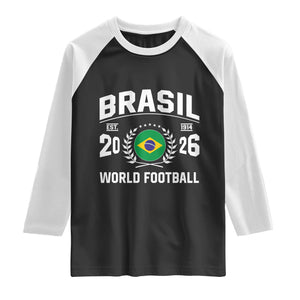 Brasil Flag Brazil Soccer Football Fan Raglan Shirt TS14 Black White Print Your Wear