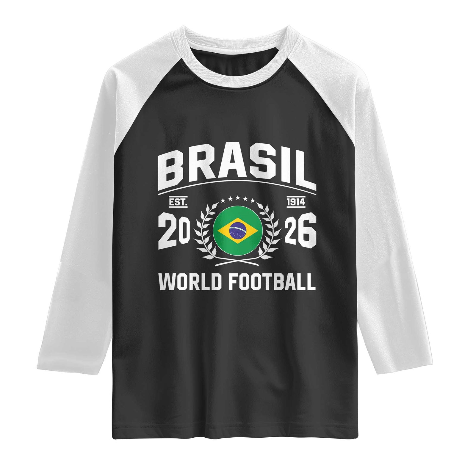 Brasil Flag Brazil Soccer Football Fan Raglan Shirt TS14 Black White Print Your Wear