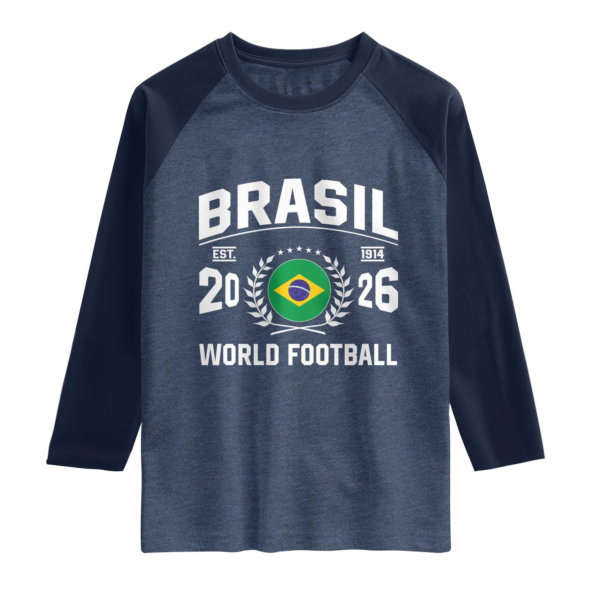 Brasil Flag Brazil Soccer Football Fan Raglan Shirt TS14 Heather Denim Navy Print Your Wear