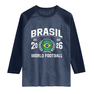 Brasil Flag Brazil Soccer Football Fan Raglan Shirt TS14 Heather Denim Navy Print Your Wear