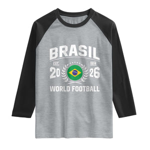 Brasil Flag Brazil Soccer Football Fan Raglan Shirt TS14 Heather Gray Black Print Your Wear