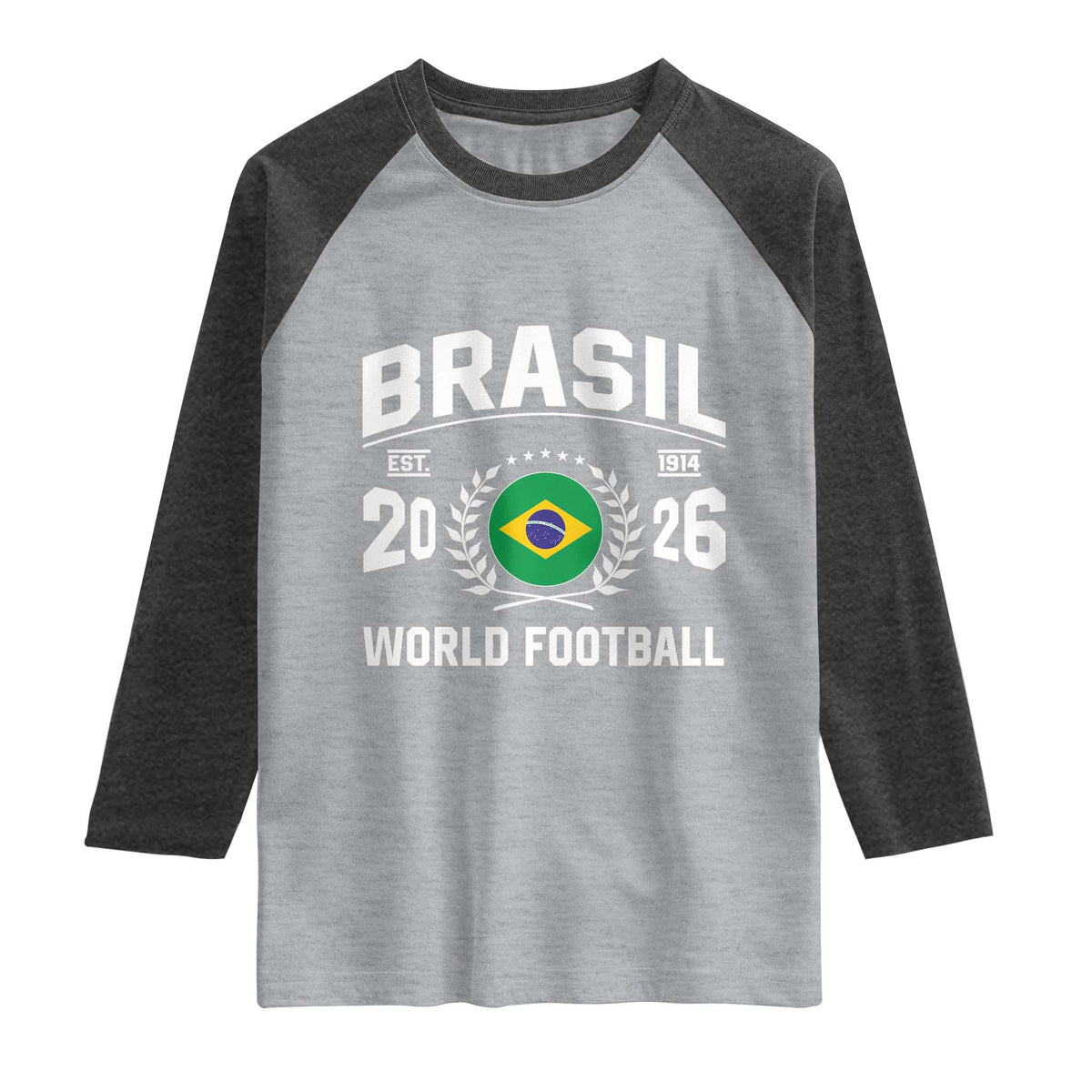 Brasil Flag Brazil Soccer Football Fan Raglan Shirt TS14 Heather Gray Heather Charcoal Print Your Wear