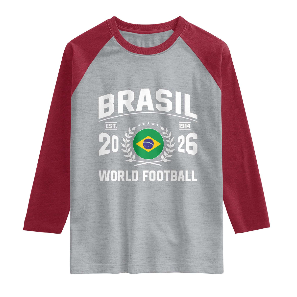 Brasil Flag Brazil Soccer Football Fan Raglan Shirt TS14 Heather Gray Heather Red Print Your Wear