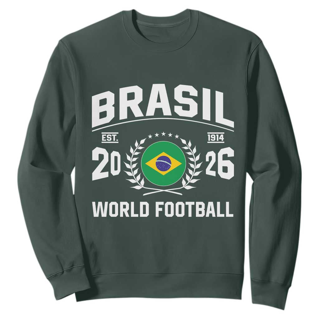 Brasil Flag Brazil Soccer Football Fan Sweatshirt TS14 Dark Forest Green Print Your Wear