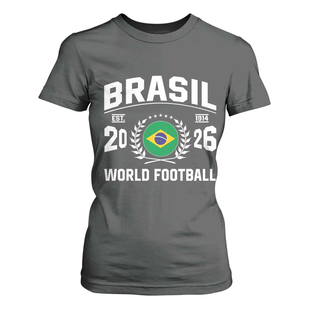 Brasil Flag Brazil Soccer Football Fan T Shirt For Women TS14 Dark Heather Print Your Wear