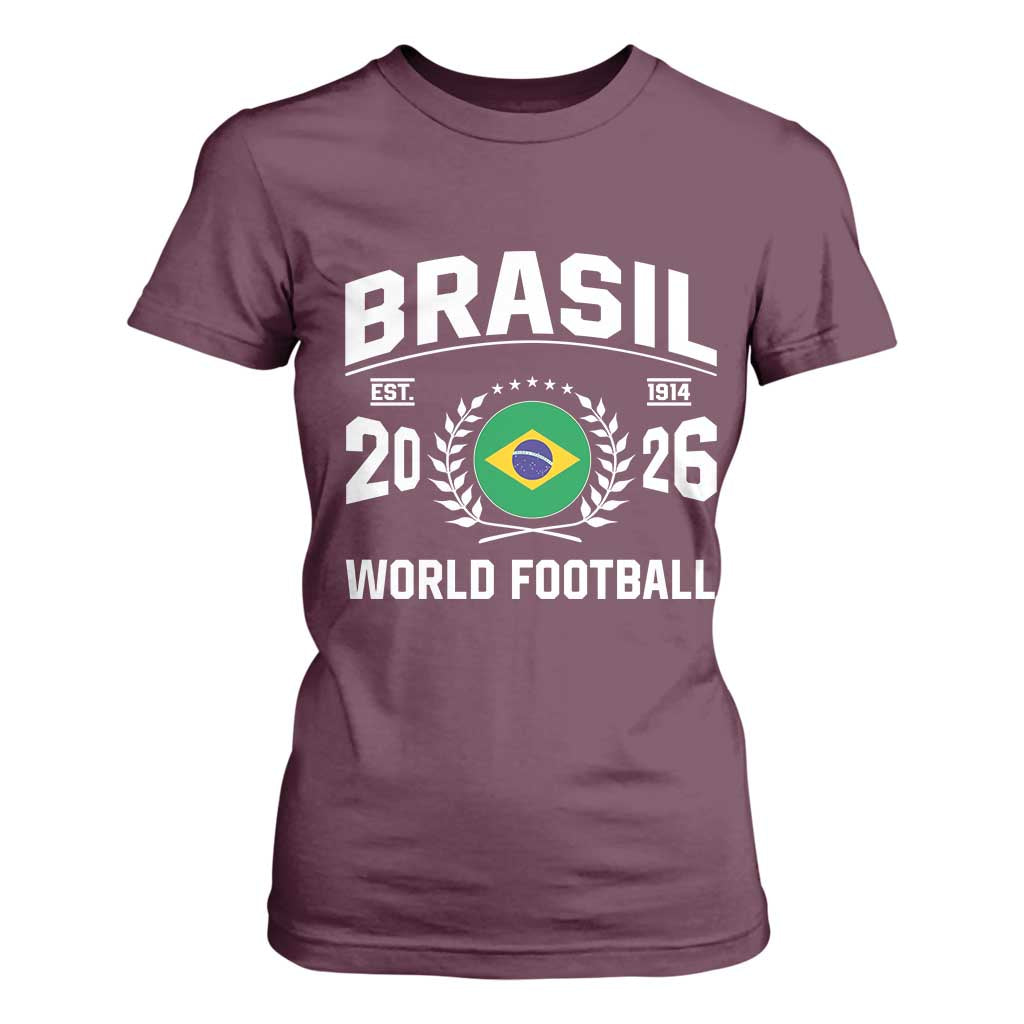 Brasil Flag Brazil Soccer Football Fan T Shirt For Women TS14 Maroon Print Your Wear