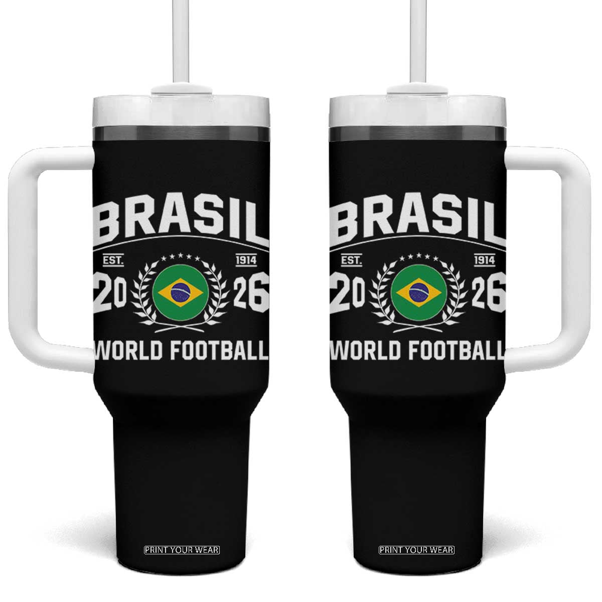 Brasil Flag Brazil Soccer Football Fan Tumbler With Handle TS14 One Size: 40 oz Black Print Your Wear