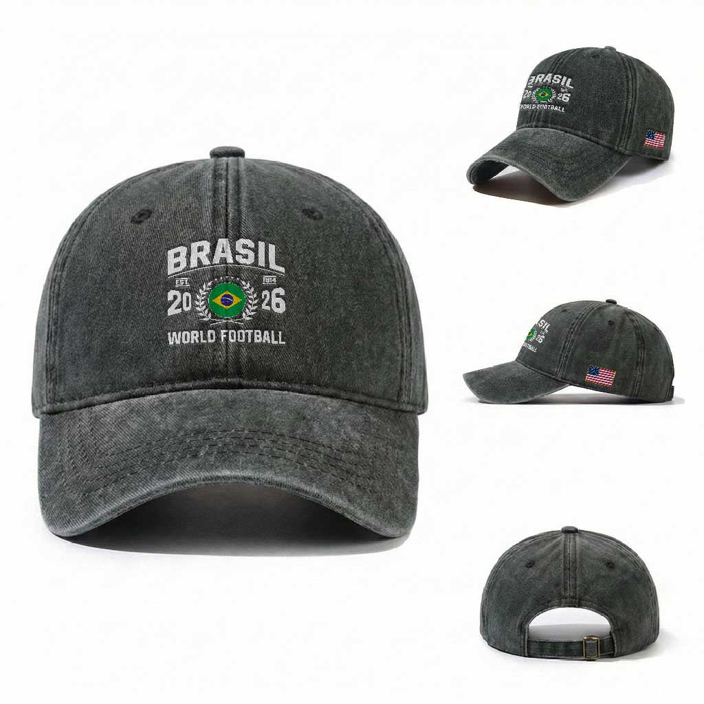 Brasil Flag Brazil Soccer Football Fan Washed Cotton Baseball Cap TS14 Washed Cap Universal Fit Dark Green Print Your Wear
