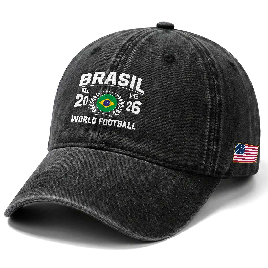 Brasil Flag Brazil Soccer Football Fan Washed Cotton Baseball Cap TS14 Print Your Wear