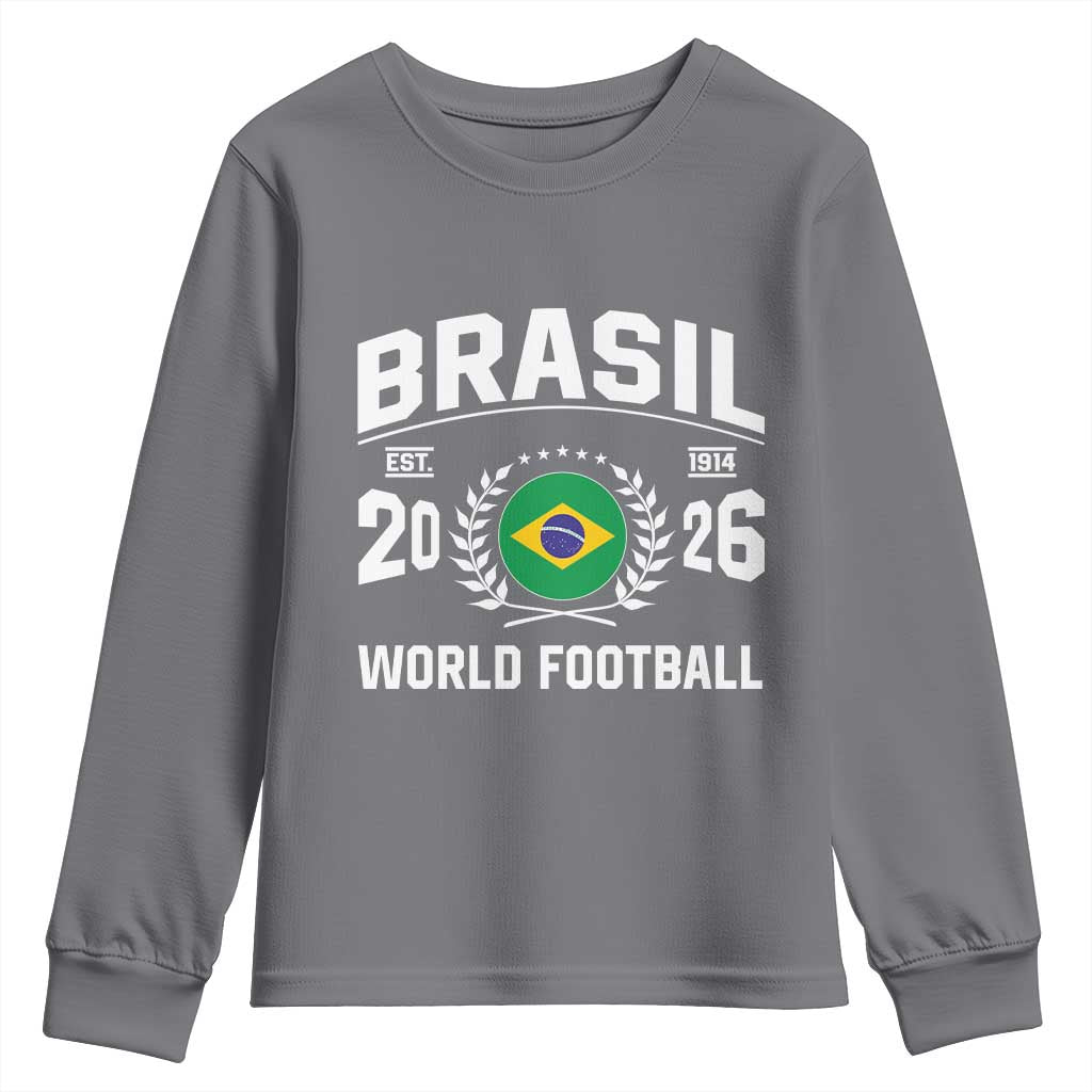 Brasil Flag Brazil Soccer Football Fan Youth Sweatshirt TS14 Charcoal Print Your Wear