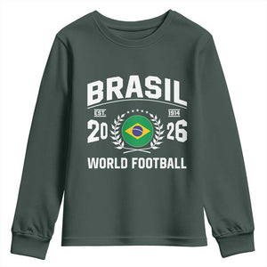 Brasil Flag Brazil Soccer Football Fan Youth Sweatshirt TS14 Dark Forest Green Print Your Wear