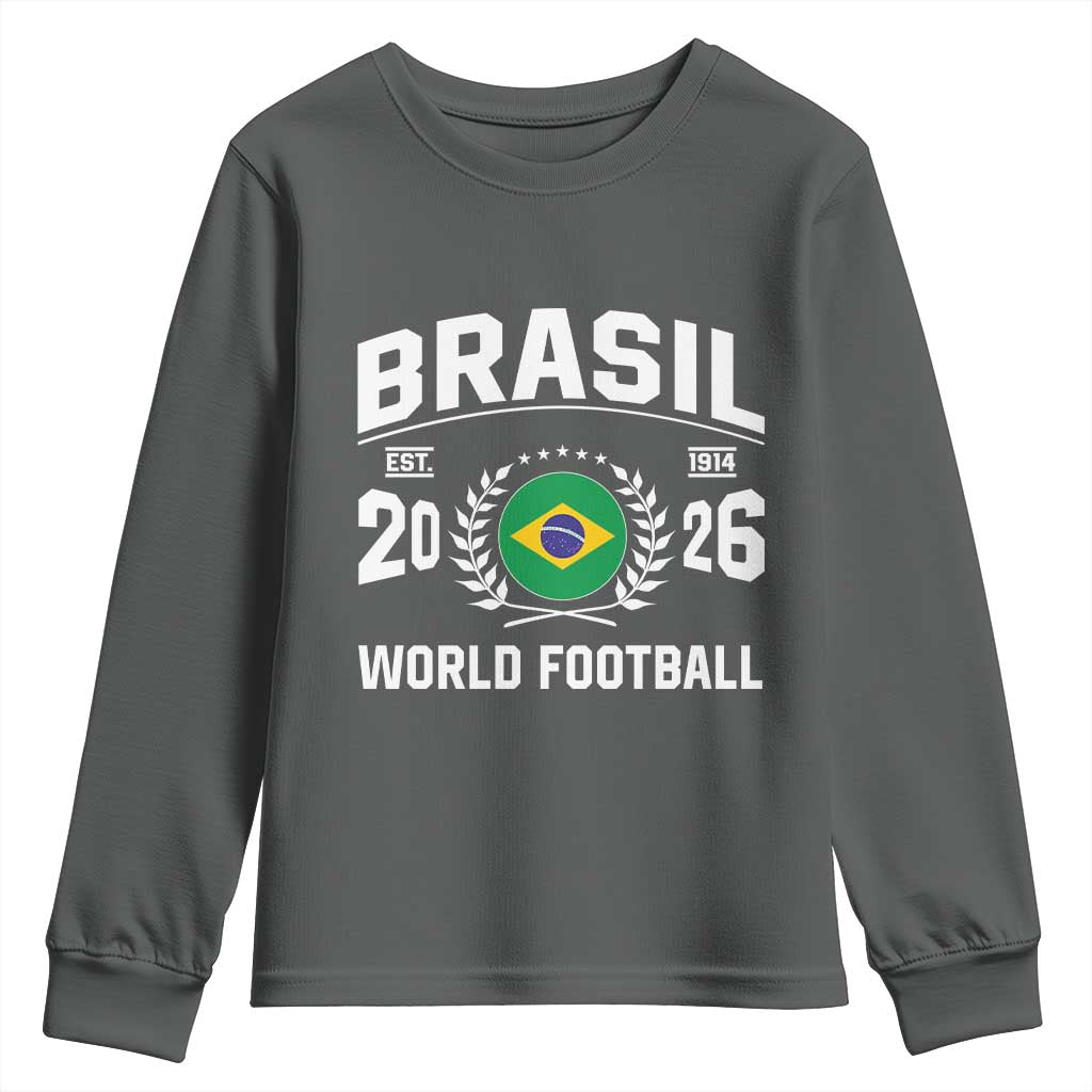 Brasil Flag Brazil Soccer Football Fan Youth Sweatshirt TS14 Dark Heather Print Your Wear