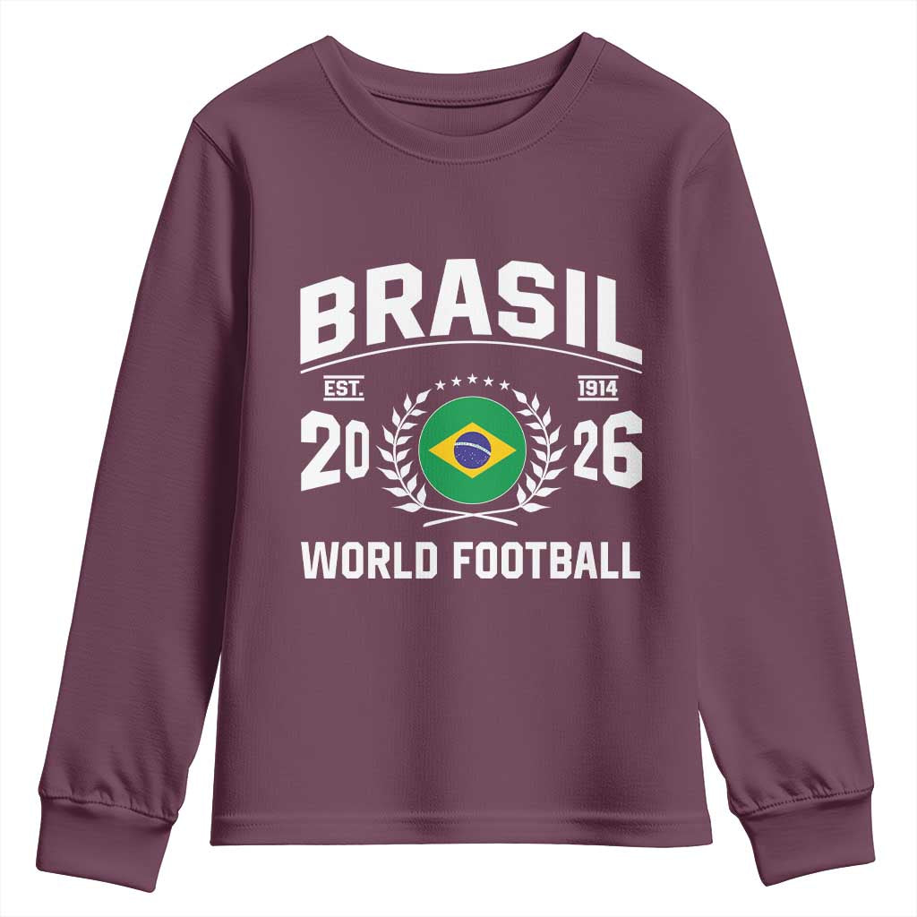 Brasil Flag Brazil Soccer Football Fan Youth Sweatshirt TS14 Maroon Print Your Wear
