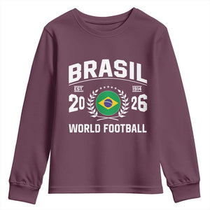 Brasil Flag Brazil Soccer Football Fan Youth Sweatshirt TS14 Maroon Print Your Wear