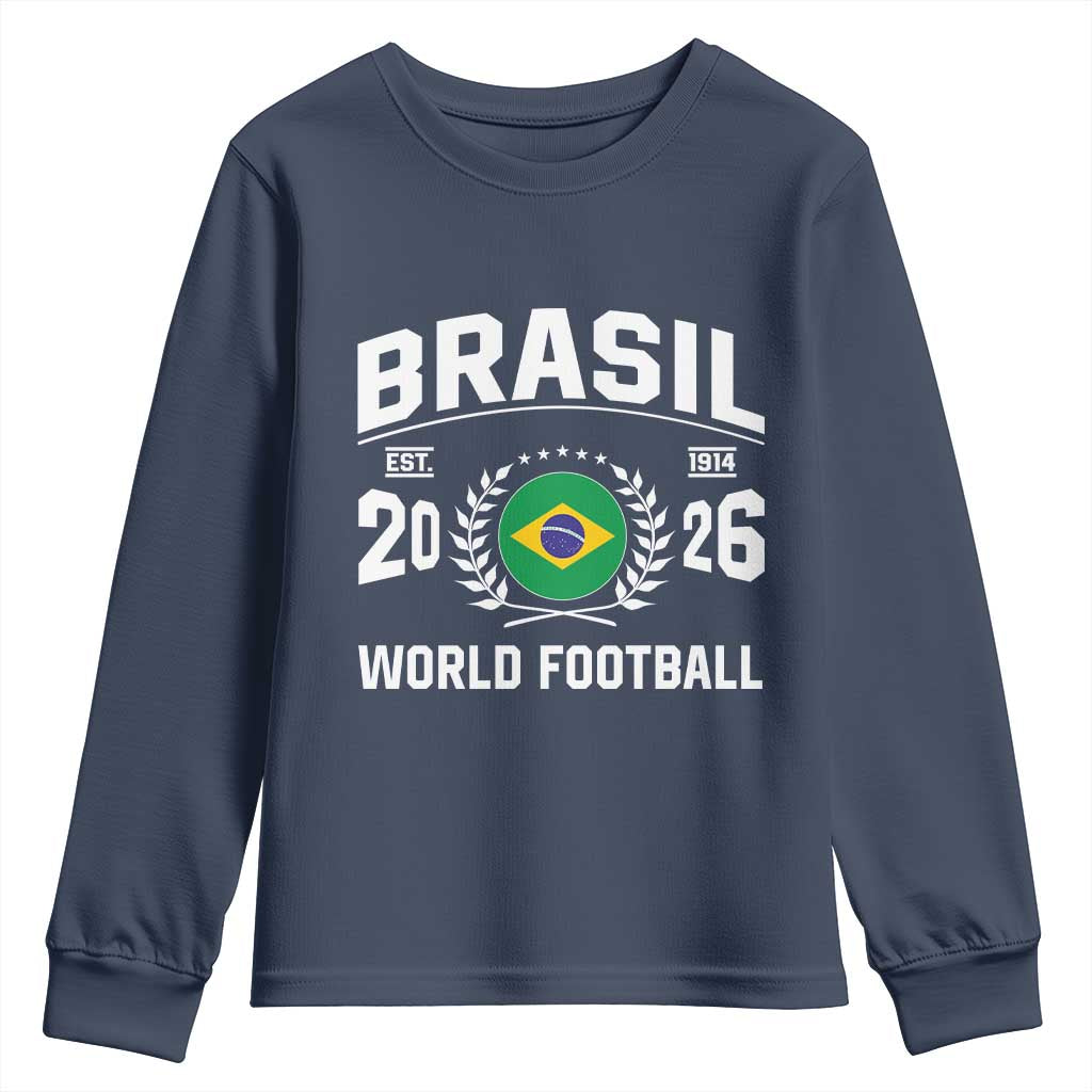Brasil Flag Brazil Soccer Football Fan Youth Sweatshirt TS14 Navy Print Your Wear