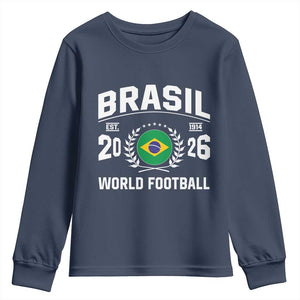 Brasil Flag Brazil Soccer Football Fan Youth Sweatshirt TS14 Navy Print Your Wear