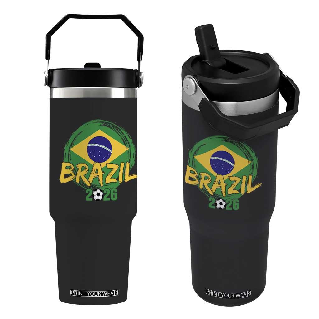 Brazil Soccer Fan Brasil Flag Flip Straw Tumbler Brazilian Football Game Day Supporter TS14 One Size: 30 oz Black Print Your Wear