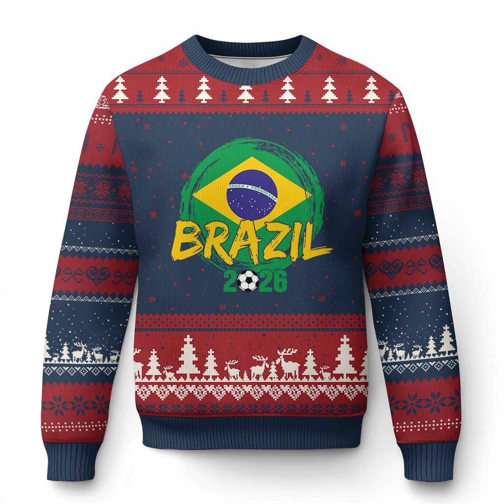 Brazil Soccer Fan Brasil Flag Ugly Christmas Sweater Brazilian Football Game Day Supporter TS14 Navy Red Print Your Wear