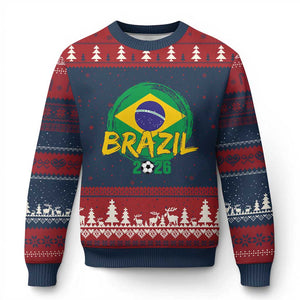 Brazil Soccer Fan Brasil Flag Ugly Christmas Sweater Brazilian Football Game Day Supporter TS14 Navy Red Print Your Wear