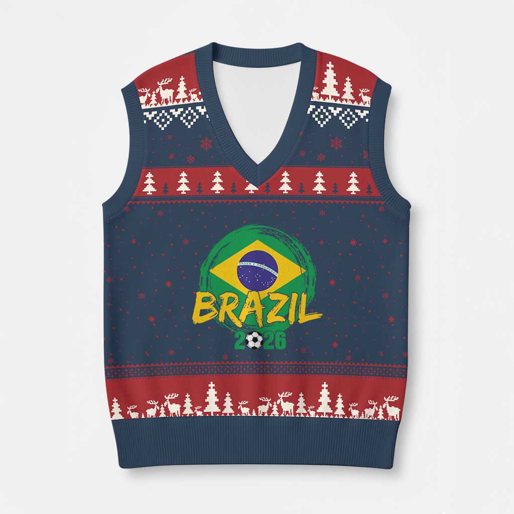 Brazil Soccer Fan Brasil Flag V-Neck Knit Sweater Vest Brazilian Football Game Day Supporter TS14 Navy Red Print Your Wear