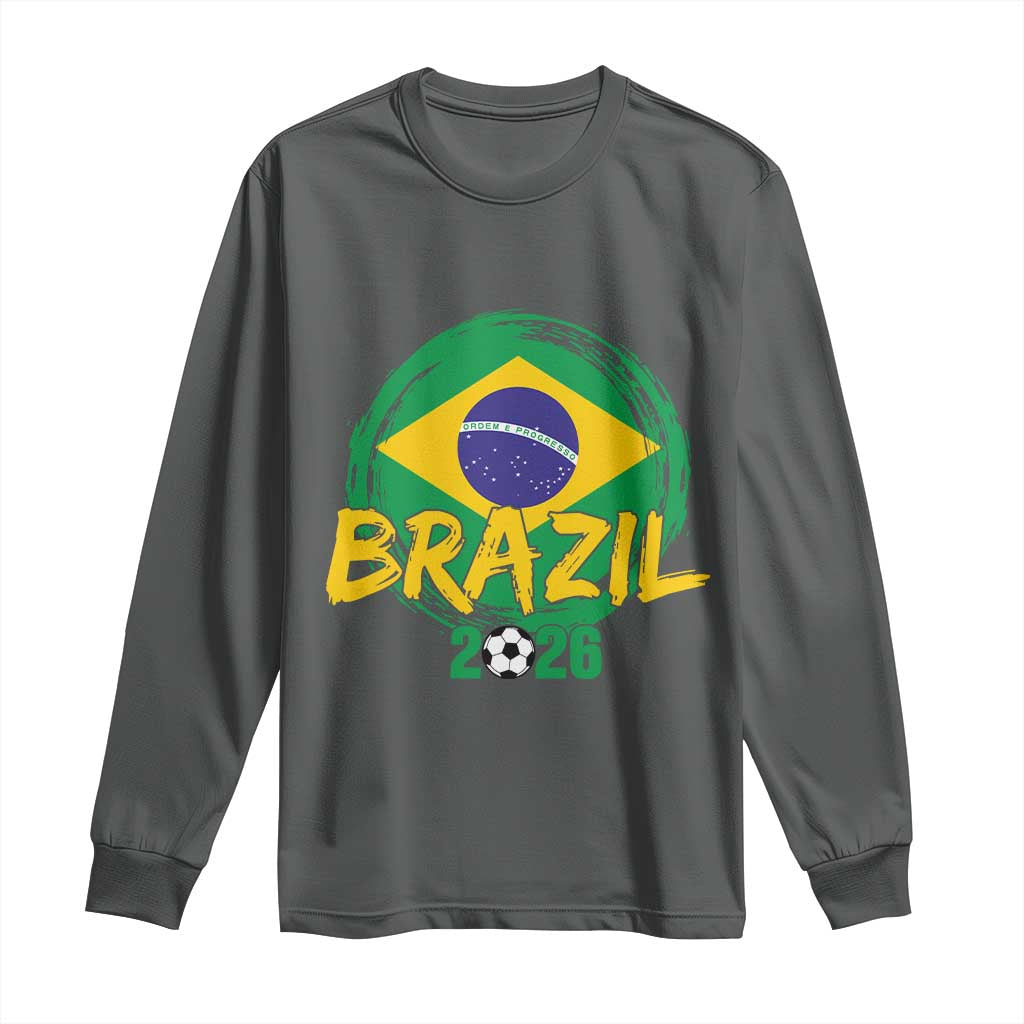 Brazil Soccer Fan Brasil Flag Long Sleeve Shirt Brazilian Football Game Day Supporter TS14 Dark Heather Print Your Wear